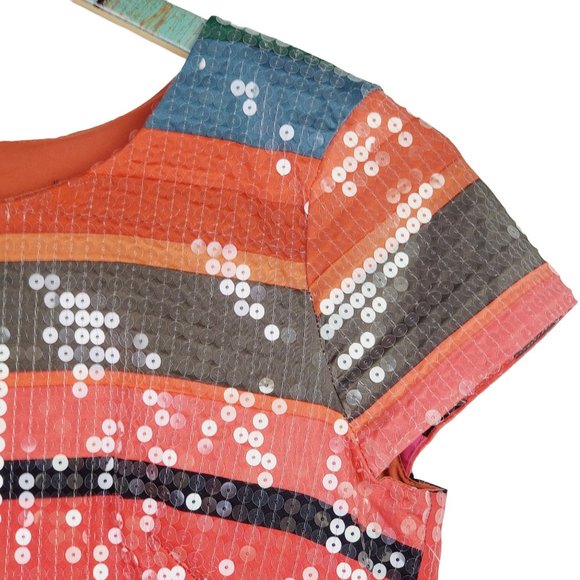 Corey Lynn Calter Round Neck Full Sequin Multi-Color Striped Shift Dress, Sz 0 - Picture 5 of 10